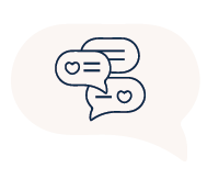 Three outlined speech bubbles with heart icons within a speech bubble. The minimalist design conveys communication and affection.