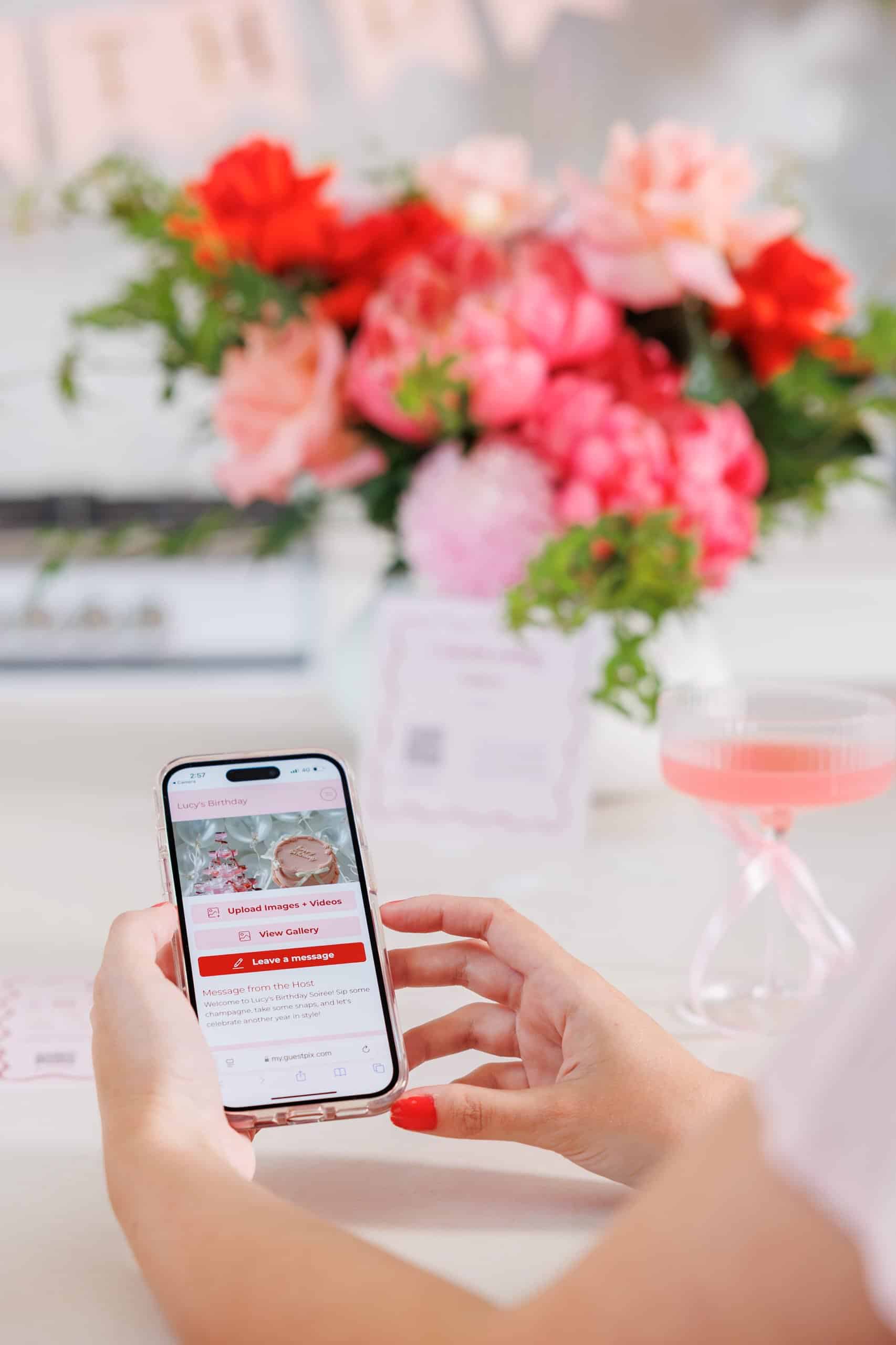Creating party gallery with blurred flowers in background