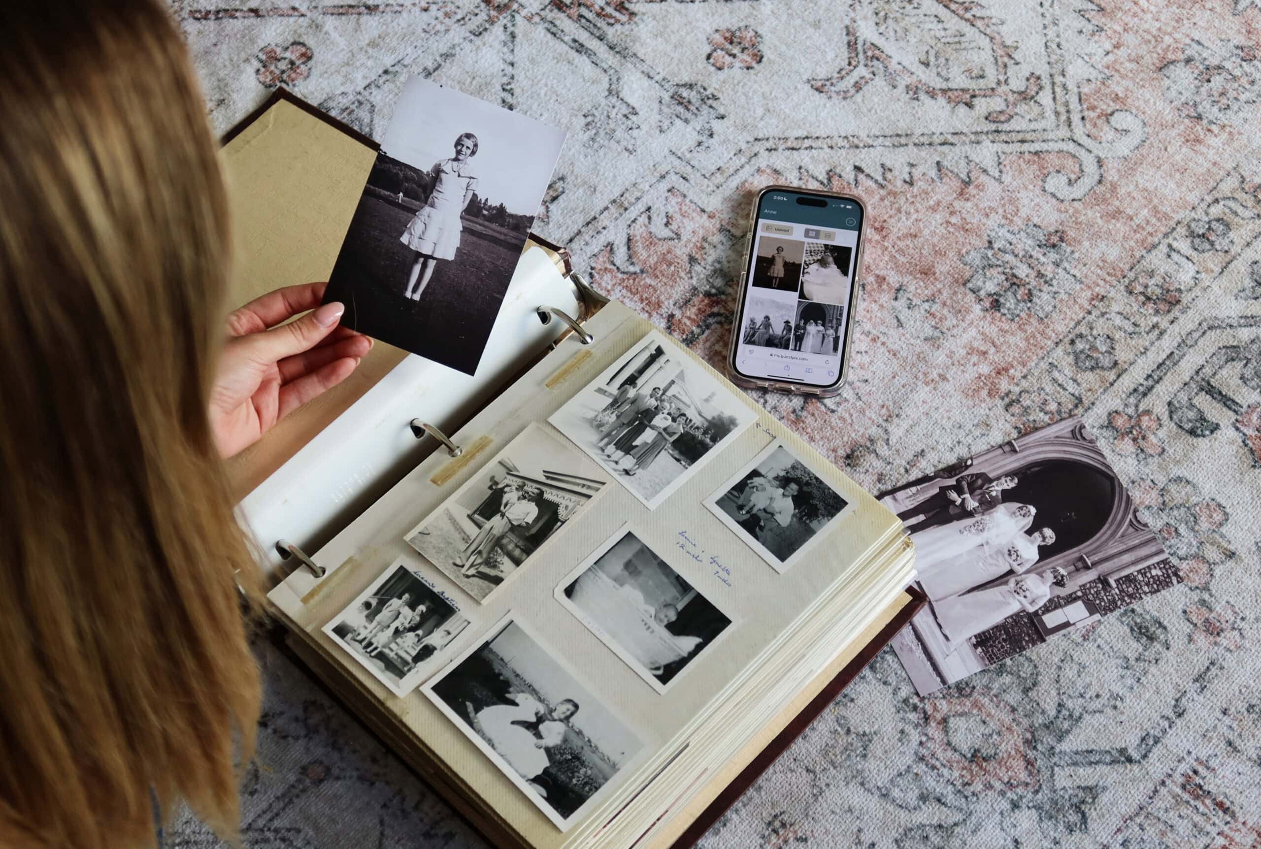 Reminiscing on old photos in family albums